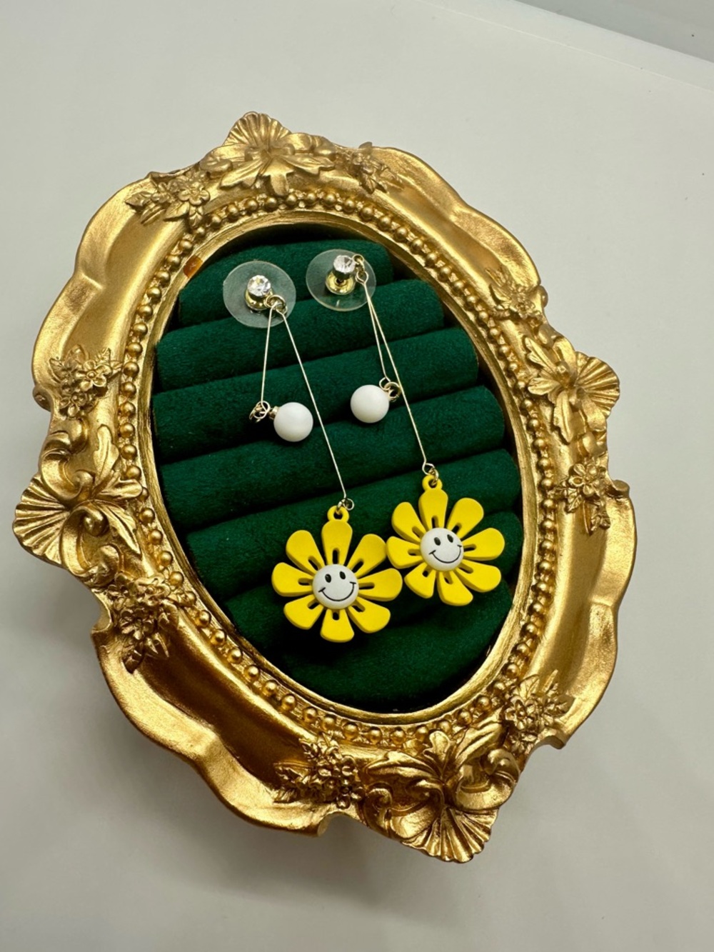 Gold Smiley Daisy Drop Earrings 6cm | CZ Stud | Yellow Flower Dangle